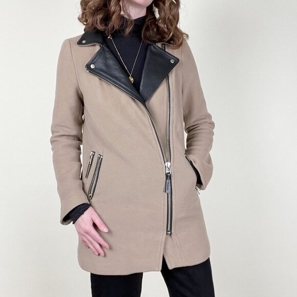 Mackage Wool Cashmere Leather Coat Jacket Moto Long Peacoat Preppy Motorcycle - Picture 4 of 11